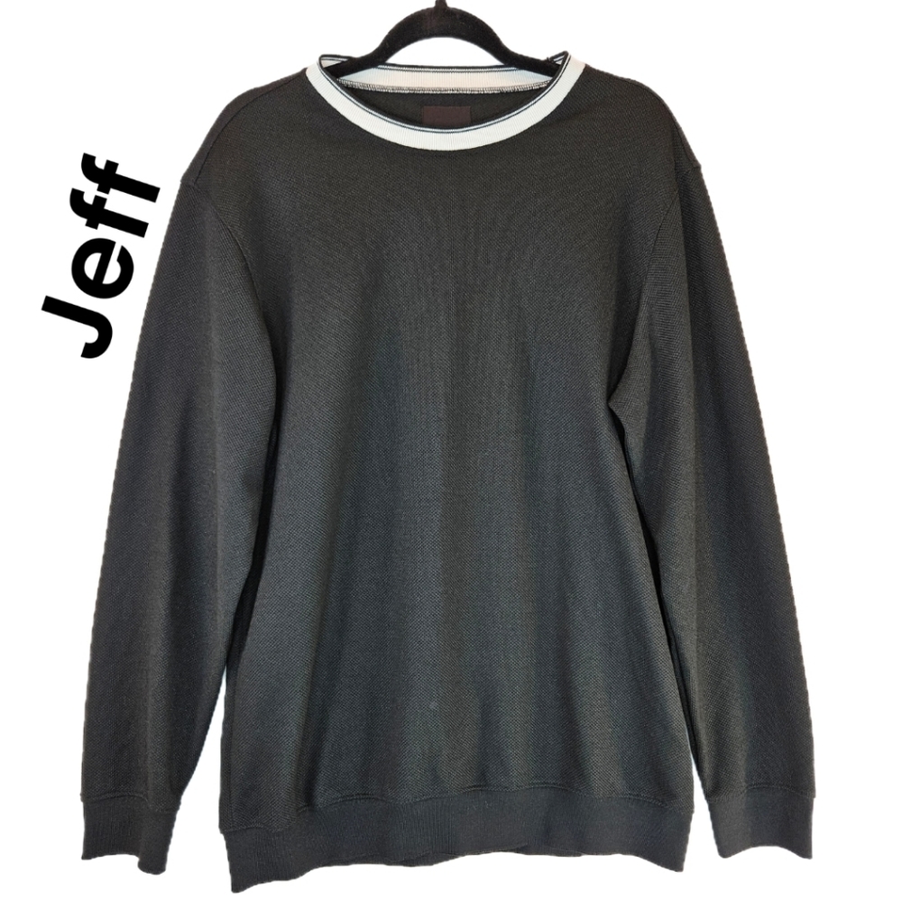 Jeff Mens Pull Over Crew Neck Casual Sweater Sweatshirt Sz XL Black & White
